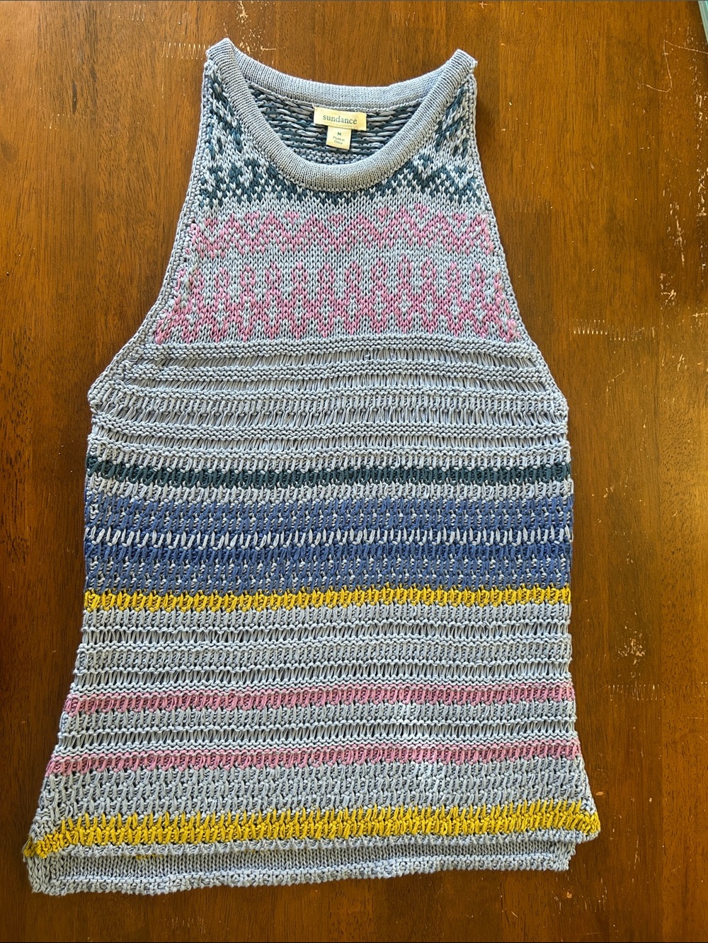 Sundance Light blue Knit Tank with Pink, Blue and Yellow Stripes